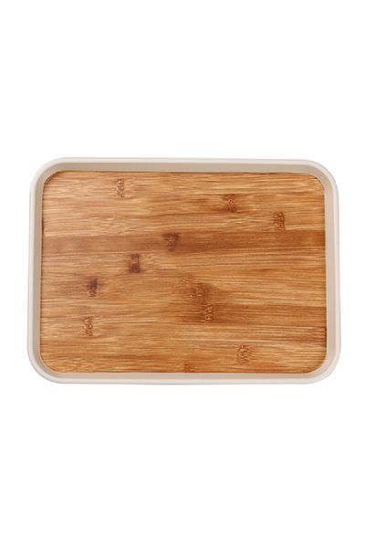 Felli Elegant Durable Rectangular Melamine and Bamboo Serving Tray Brown and White