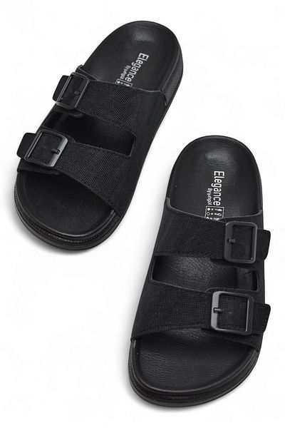 ISPARTALILAR 380 Comfortable Orthopedic Sole Daily Women's Slippers Double Buckle Women's Slippers with Sim Detail