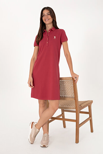 U.S. Polo Assn. Γυναικείο πλεκτό φόρεμα με λαιμόκοψη πόλο σε χρώμα κερασί 503...