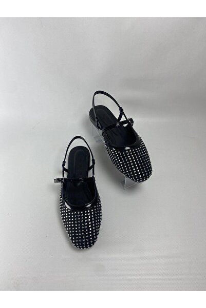 GOLD SHOES Daisy Siyah Saten Siyah Boncuk İşlemeli Sandalet