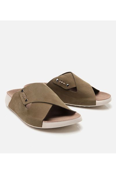Hotiç Γυναικείες φλατ παντόφλες Nubuck Δερμάτινες Χακί