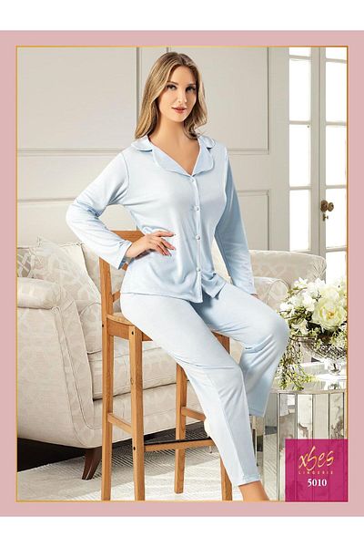 Xses Women's Long Sleeve Front Button Maternity Pajama Set 5010 V25018