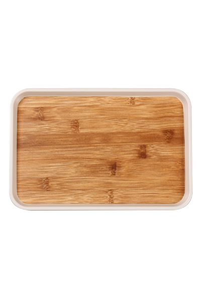 Felli Elegant Durable Rectangular Melamine and Bamboo Serving Tray Brown and White