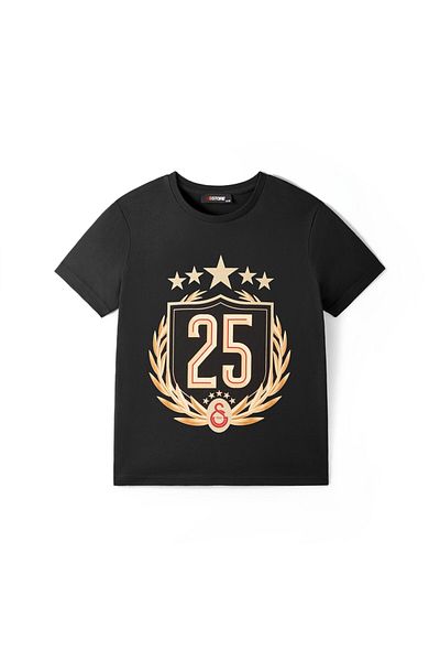 Galatasaray تي شيرت أسود خاص لبطولة 2025 للأطفال مع صندوق خشبي على شكل أسد