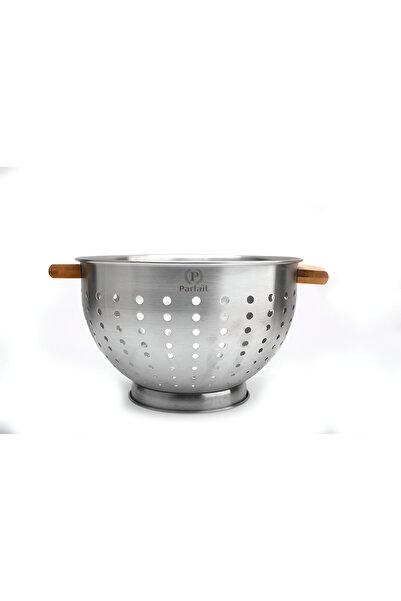 Parfait Stainless Steel Colander with Bamboo Handle Silver and Brown