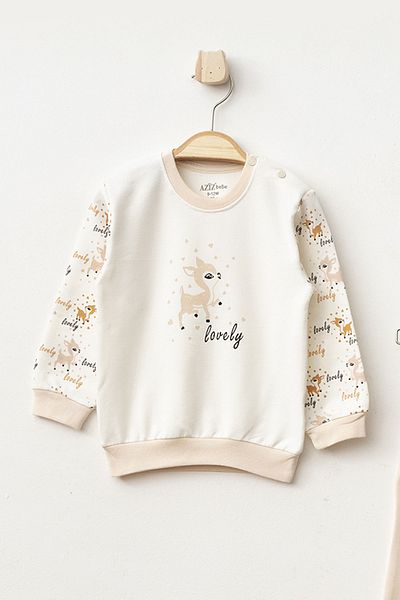 Aziz Bebe Baby Girl Animal Patterned Sweatshirt Pants 2-Piece Bottom Top Baby Set 3 Months - 36 Months