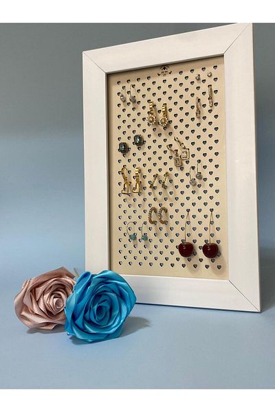 segalife Stand for Earrings with Wooden Frame Decorative Gift Women White Cream 22*32