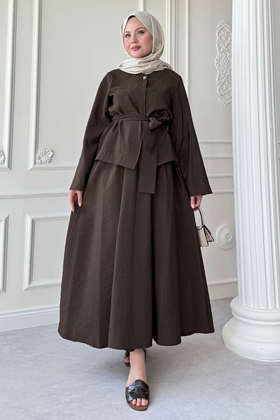 InStyle Wide Sleeve Modal Brown Skirt Suit