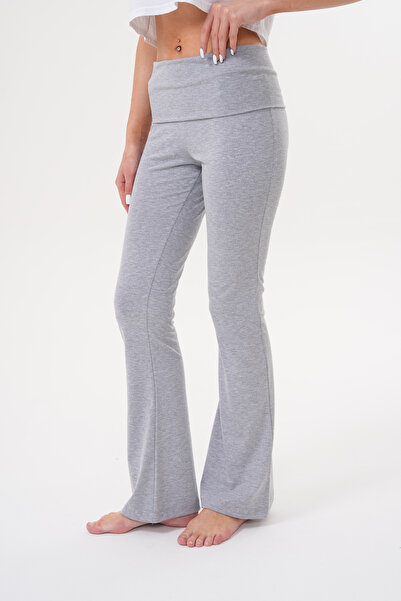 GENIUS STORE Kadın Pantolon İspanyol Paça Jarse Pamuklu Pantolon YÜKSEK-BEL-PANTOLON