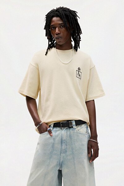 Pull & Bear Beyaz işlemeli t-shirt