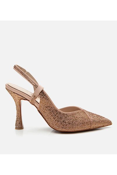 Hotiç Women's Gold Stone Open Back Heeled Shoes