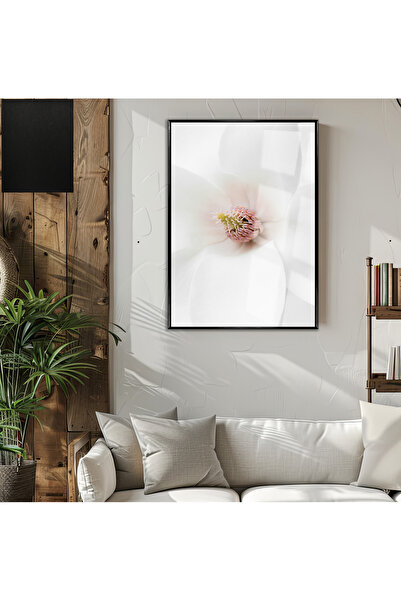 Harikabirev HARİKABİREV | MODEL DE FLORI DE CULOARE ALBĂ (MACRO) | TABLA DE STICLA TEMPLATA CU CADRU, SIMPLE, VERTICALA