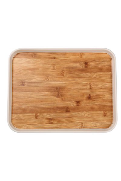 Felli Elegant Durable Rectangular Melamine and Bamboo Serving Tray Brown and White