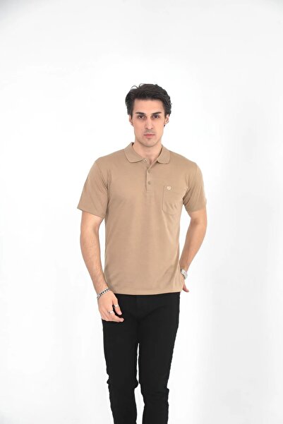 KMKkombin Tricou de o singură culoare, model solid, cu guler și buzunare