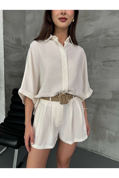 Elif Özbey Butik White Linen Shorts Suit