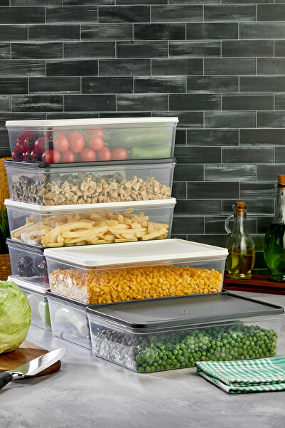 Espas Home Freshkeep Storage Container Set of 8 Suitable for Microwave and Deep Freezer - Gray / White / 8*4000 ml