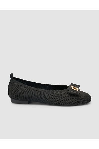 Cabani Knitwear Buckle Detailed Black Women's Ballerinas