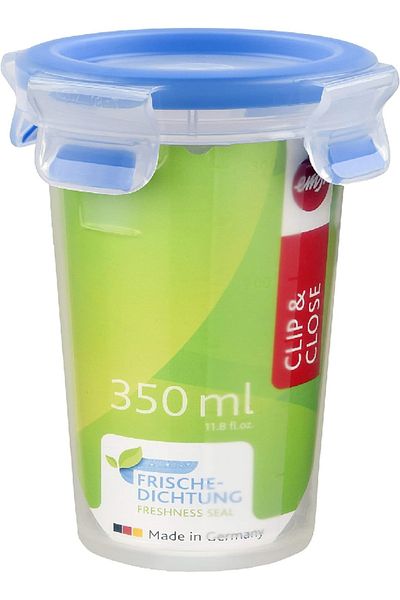 emsa 508550 Clip & Close Round Food Container – 0.35L, BPA-Free, Transparent/Blue