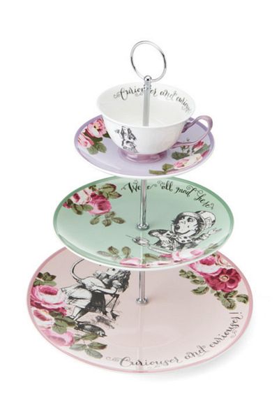 MIKASA X V&A Alice in Wonderland Fine China Porcelain Cake, Cake Stand 27X34Cm