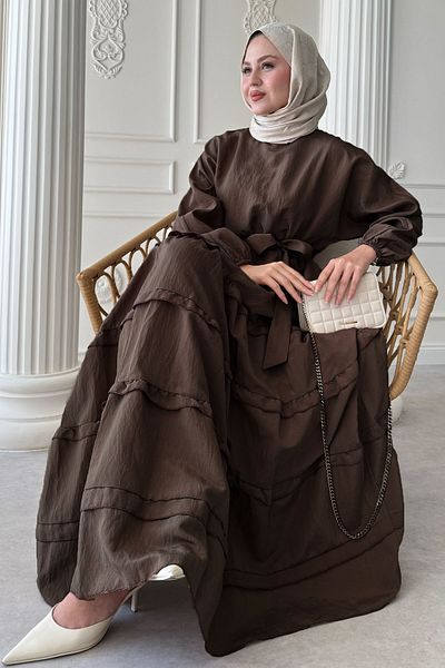 InStyle Φόρεμα με βολάν με λεπτομέρεια Modal Bitter Brown