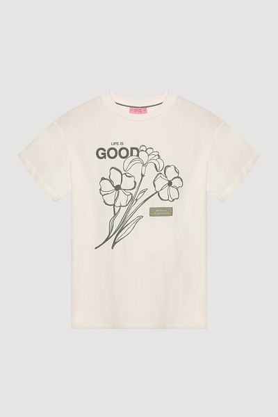 Quzu Κέντημα Floral Label Λεπτομερές κοντομάνικο μπλουζάκι εκρού