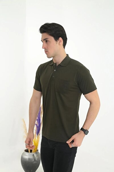 KMKkombin Dad Large Size Solid Color T-Shirt Polo Neck with Pockets