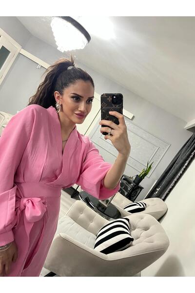 MODA Bağlama Detaylı Pembe Kruvaze Elbise