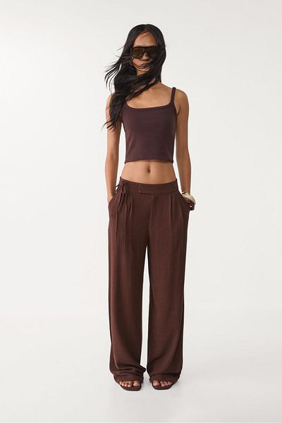 Stradivarius Flowing linen blend trousers with tie