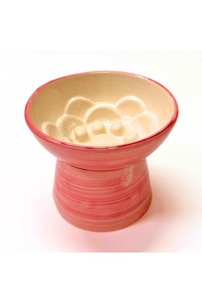 Pawstar Ceramic High Slow Eating Food Bowl – 400 Ml- Pink Pattern