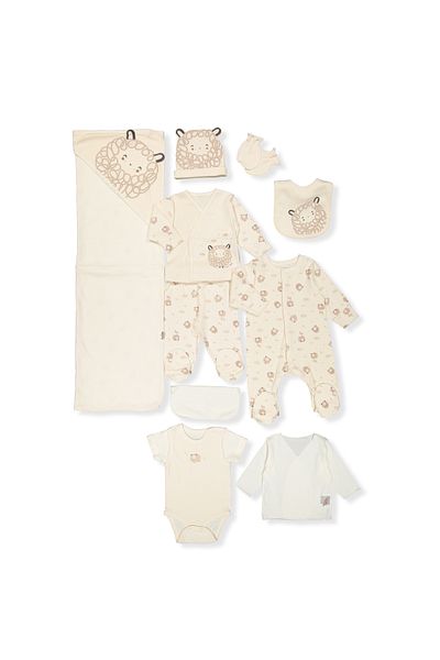 Bebetto Interlock Zibin Set with Organic Report 10Pcs (Organic Little Lamb) Z1027 Beige 0-3M/62Cm