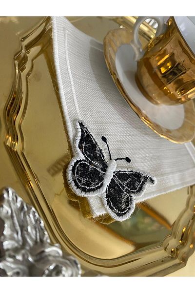 CekModa Stain-Resistant, Washable. Gardenia Fabric 6 Luxury Presentation Napkins with Embroidery - Request Promise Coffee Coaster