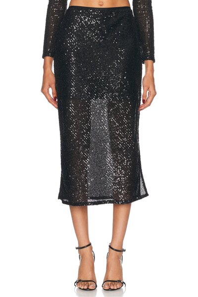 AFR CLOTHES Women's Black Slit Paillette Skirt