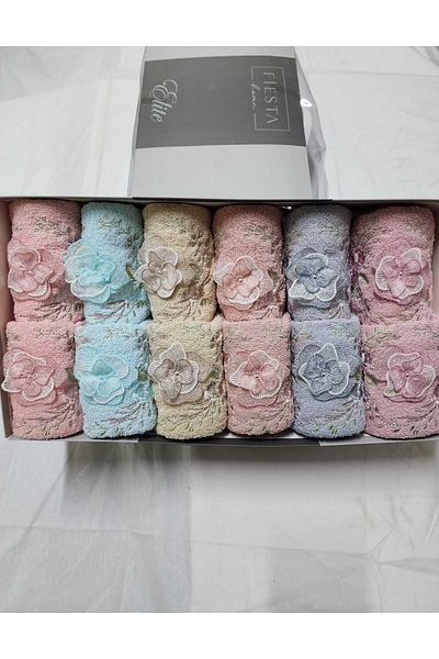 Fiesta Embroidered Mother and Daughter 50X90 (6 Pieces) 30X50 (6 Pieces) Colorful Cotton Towel Set