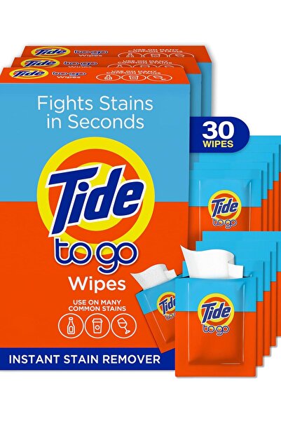 Tide مناديل إزالة البقع الفورية، 3 عبوات، 10 مناديل في كل عبوة