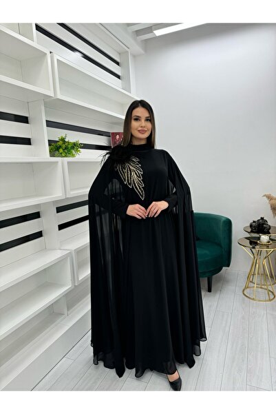 White Corner 3185 Collar Hand-Made Embroidered Flower Detail Design Dress