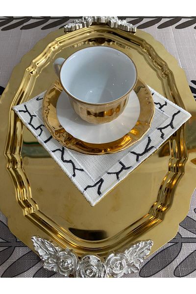 CekModa Stain-Resistant, Washable. Gardenia Fabric 6 Luxury Presentation Napkins with Embroidery - Request Promise Coffee Coaster