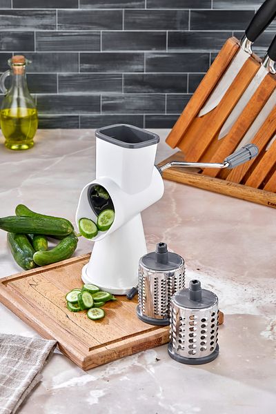 Cooker 3-Head Rotary Grater – Stainless Steel, Vacuum Base Multifunctional Grater