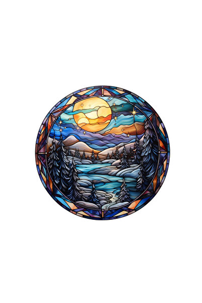 INOVATIX Set de 8 piese, autocolant vitraliu Lună plină în pădure (1), INOVAT...