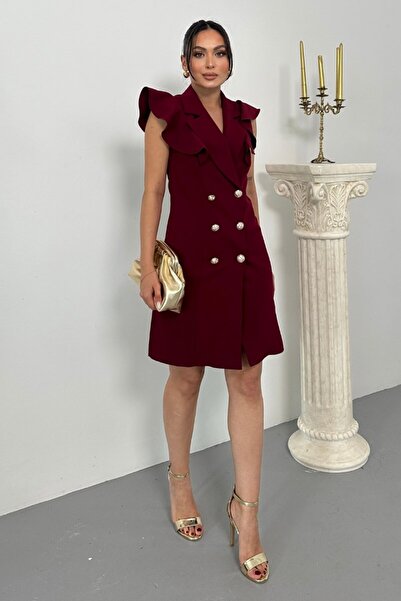 spirituel Γυναικείο φόρεμα Κοντό διπλό γιακά με βολάν μανίκι με βολάν με λεπτομέρεια με κουμπιά