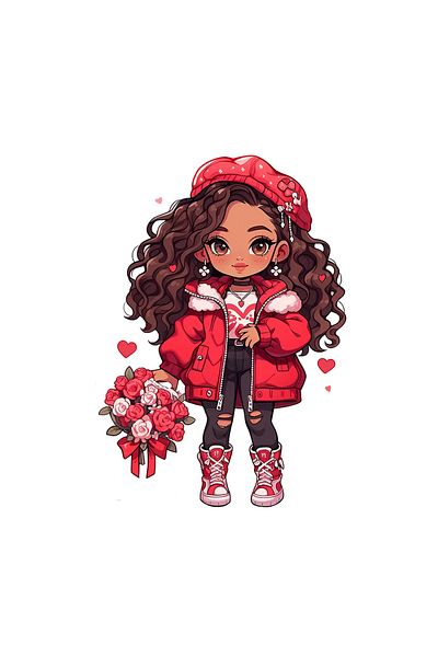 INOVATIX Set de 8 piese, autocolant Valentine's Girl Fată cu beretă, INOVATIX®. 6 cm