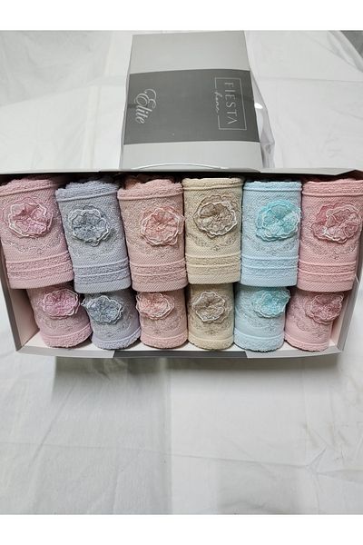 Fiesta Embroidered Mother and Daughter 50X90 (6 Pieces) 30X50 (6 Pieces) Colorful Cotton Towel Set