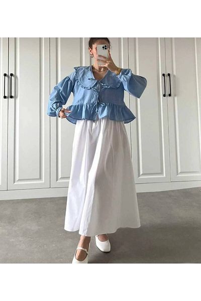 Gülmude Long Elastic Waist Poplin Fabric Double Pocket Relaxed Cut Hijab Skirt Unlined (Length 90 cm)
