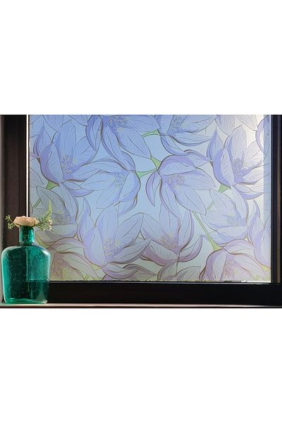 media Decorative window film, blue flowers, 6 m x 1 m