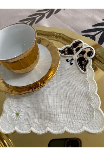 CekModa Stain-Resistant, Washable. Gardenia Fabric 6 Luxury Presentation Napkins with Embroidery - Request Promise Coffee Coaster