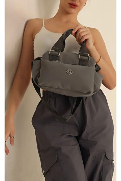 ÇANTA FD ÇANTA KADIN KRİNKIL KUMAŞ GRİ EL VE OMUZ ÇANTASI