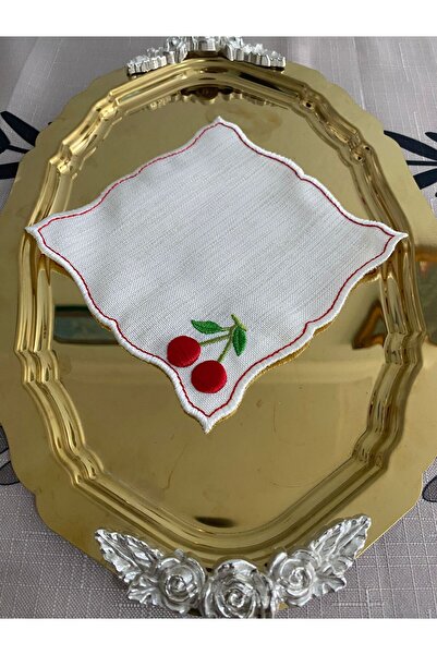 CekModa Stain-Resistant, Washable. Gardenia Fabric 6 Luxury Presentation Napkins with Embroidery - Request Promise Coffee Coaster