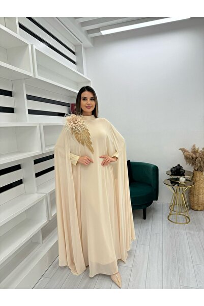 White Corner 3185 YAKA EL İŞİ İŞLEMELİ ÇİÇEK DETAYLI TASARIM ELBİSE