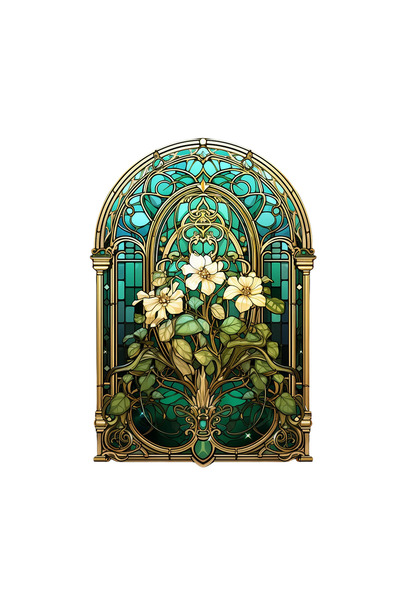 INOVATIX Set de 8 piese, autocolant vitraliu smarald cu flori albe, INOVATIX®. 6 cm