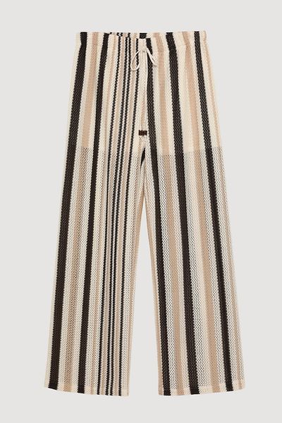 Quzu Colorful Striped Knitted Trousers Brown