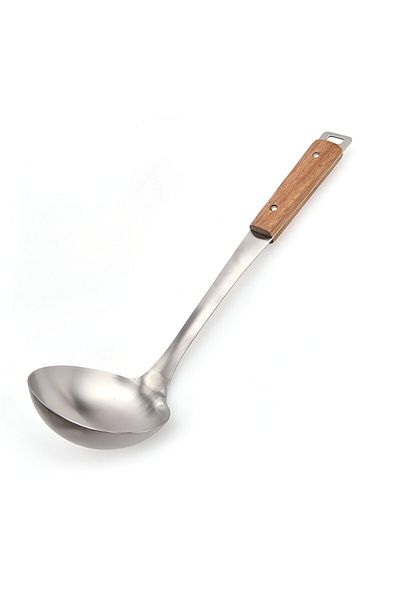 Parfait Stainless Steel Soup Ladle with Acacia Wood Handle Brown and Silver
